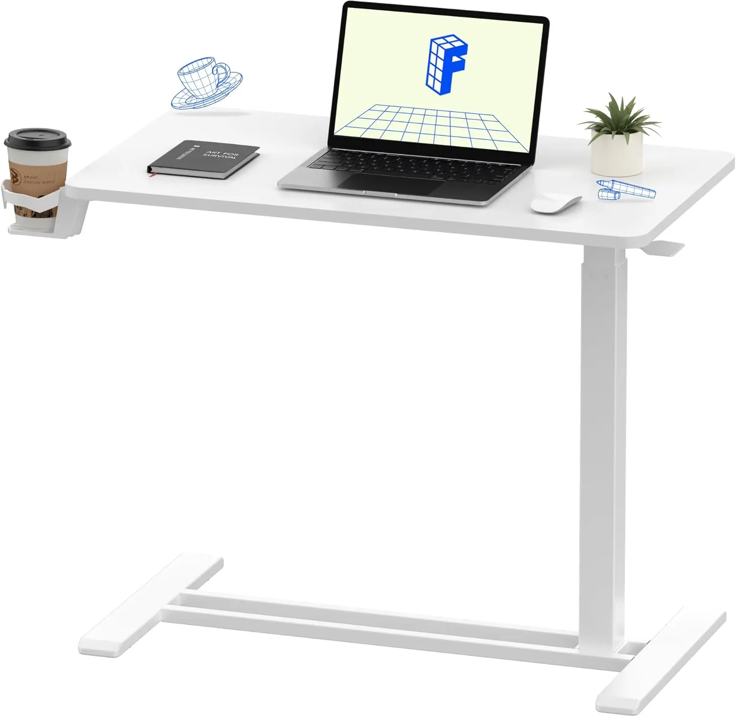 Adjustable Overbed Bedside Table with Wheels Pneumatic Mobile Standing Laptop Desk Rolling Computer Cart Movable - Image 10