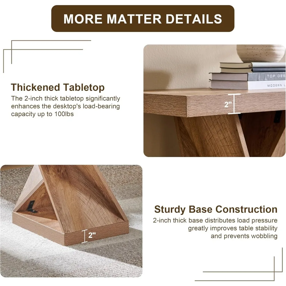 Modern Coffee Table, 48" Twisted Center Table with Wood Thickened Pedestal, Rectangular Rustic Living Room Table, Farmhouse Sto - Image 5