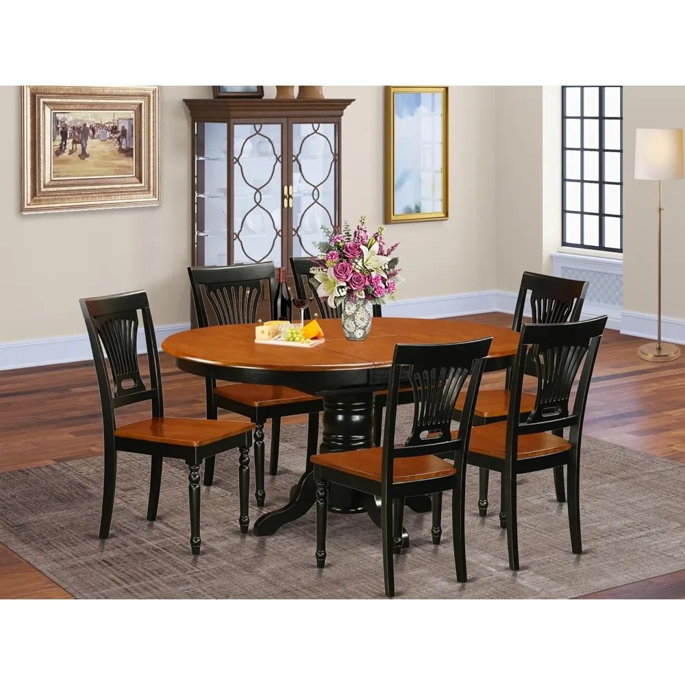 7-Piece Dining Set with Oval Table and Butterfly Leaf Extension, Including 6 Chairs - Image 2