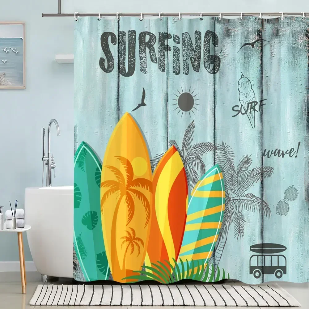 Turtle Shower Curtain Summer Beach Anchor Nautical Starfish Watercolour Art Creative Polyester Shower Curtains Bathroom Decor - Image 7