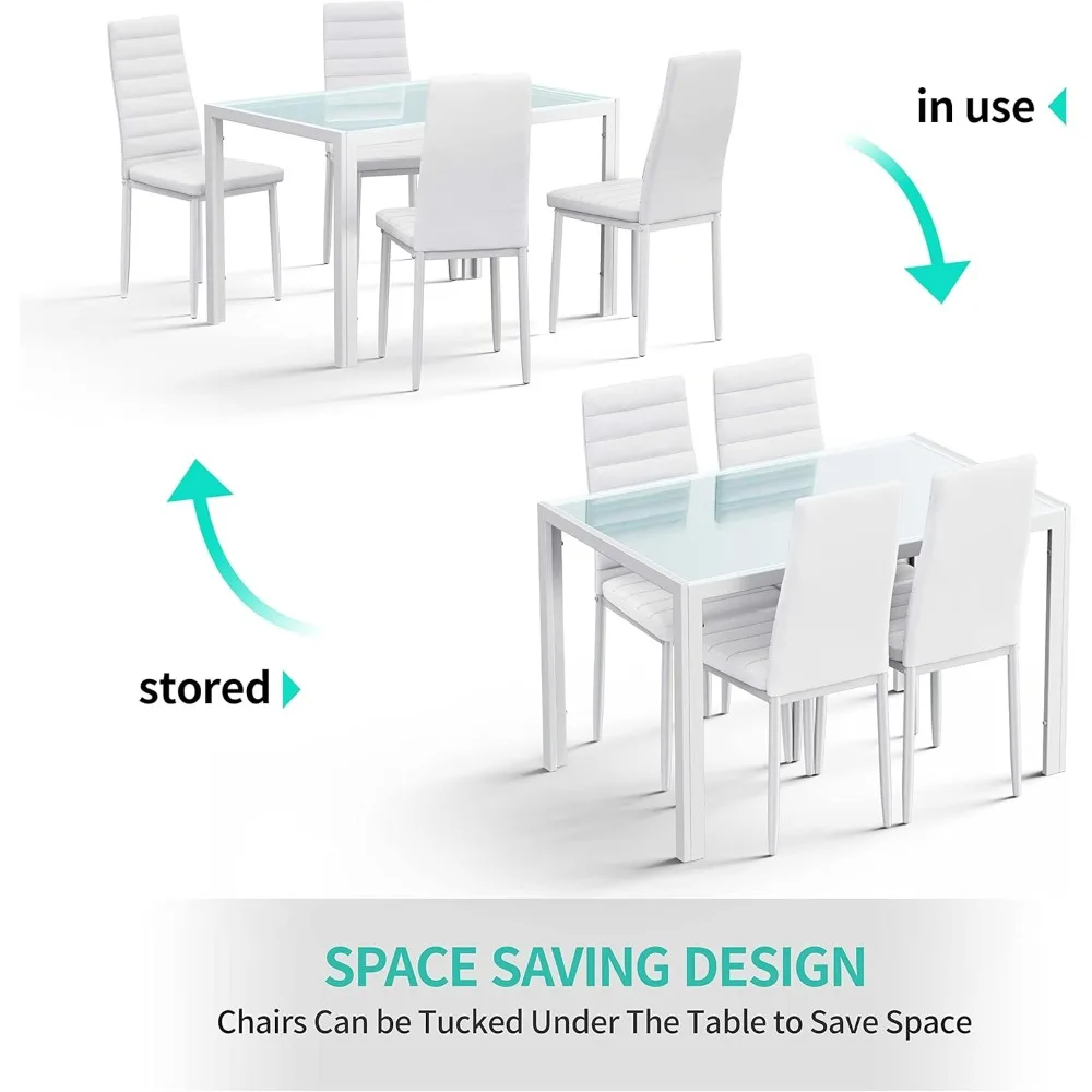Modern 5-Piece Glass Top Dining Set with PU Leather Chairs for 4, Suitable for Kitchen and Living Room - Image 4