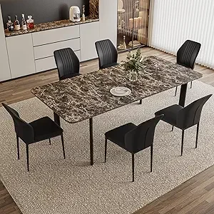 Extendable Dining Table Set for 6-8 People, 63 to 78.7 Inch MDF Kitchen Table with 6 Upholstered Chairs, Space-Saving for Dining - Image 15