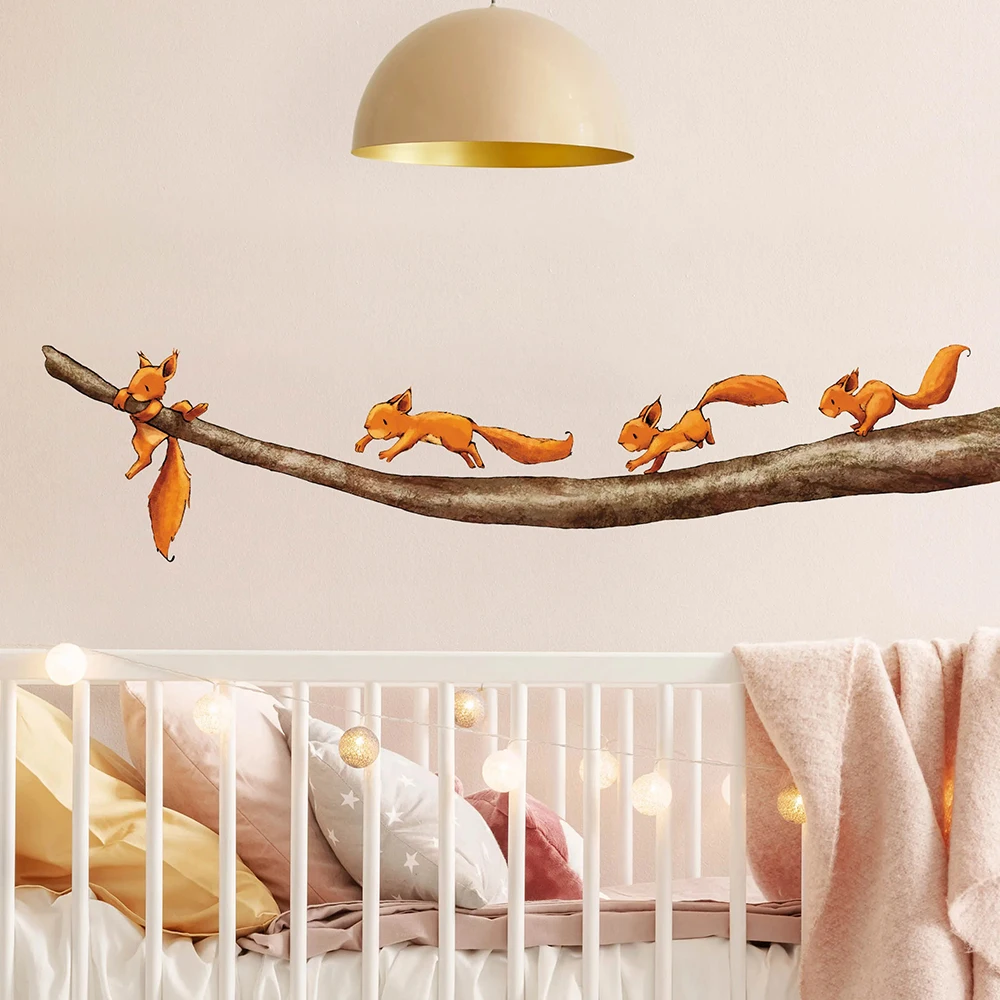 Cartoon Squirricorn Branch Tree Wall Sticker Kids Baby Nursery Wildlife Woodland Animal Wall Decal Playroom Home Decor