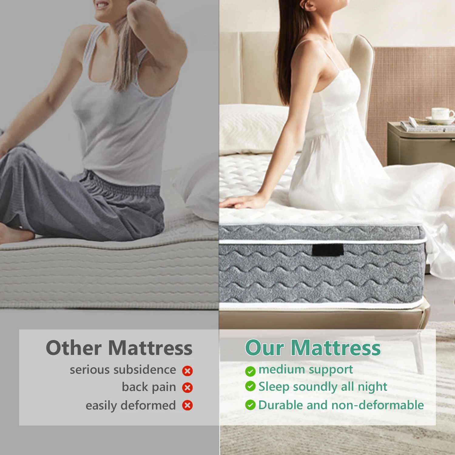 10/12/14 Inch Hybrid Mattress in a Box, Queen Size, Medium Firm Bed for Pressure Relief & Motion Isolation - Image 6