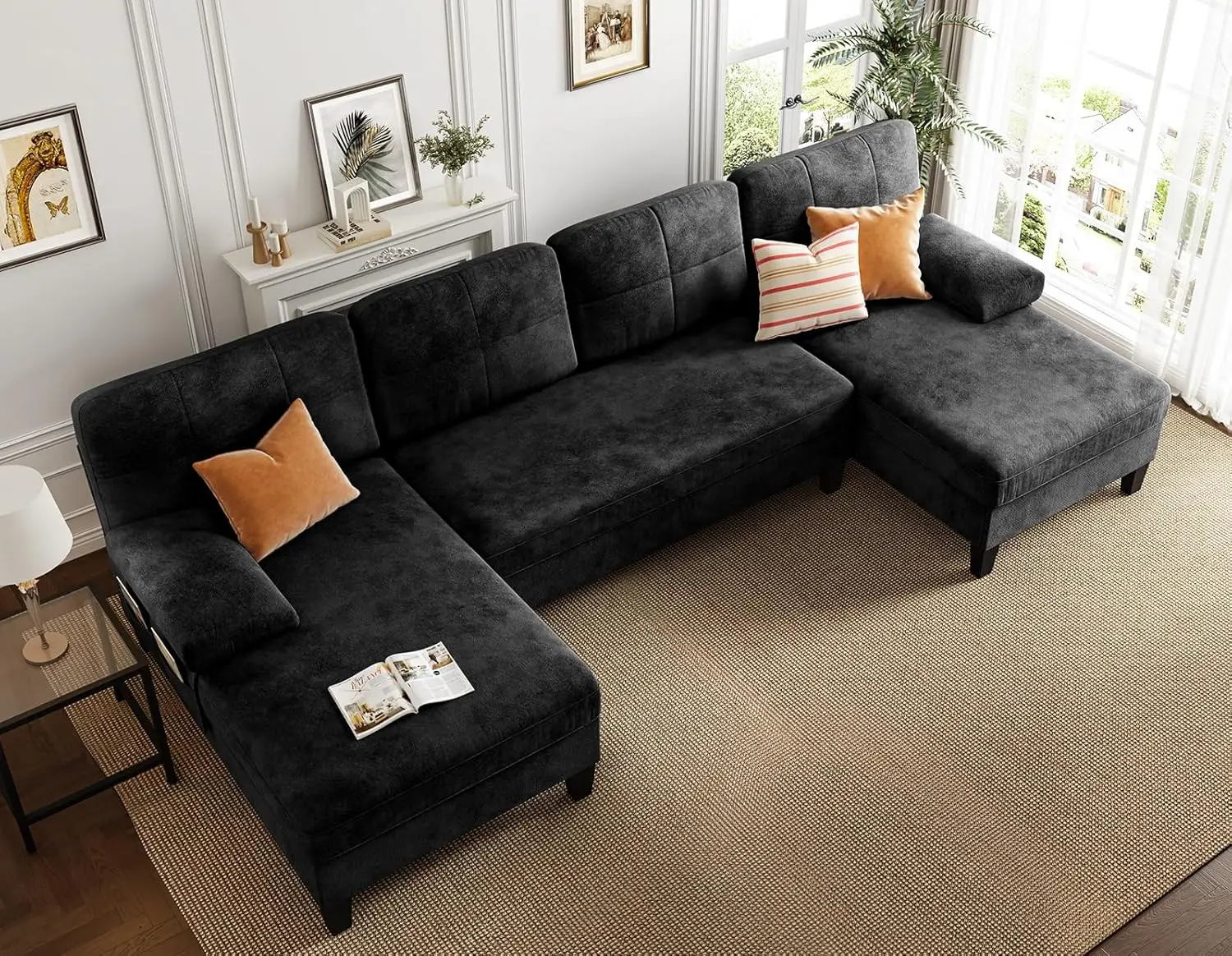 Convertible Sectional Sofa Couch, 112 Inch U Shaped Sofa with Double Chaise and Storage Bag, 4 Seat Sofa Set for Apartment, - Image 8