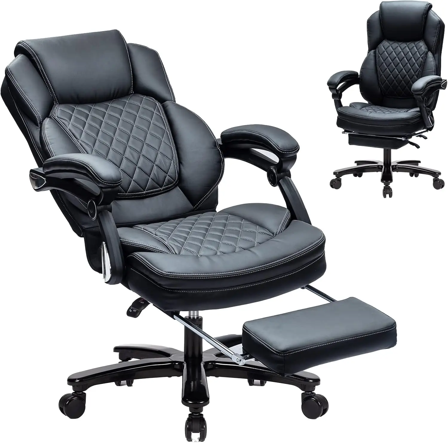 400lb Big Tall Recliner Office Chairs with Footrest PU Leather High Back Reclining Desk Chairs with Wheels, Plus Size Home Offi - Image 8