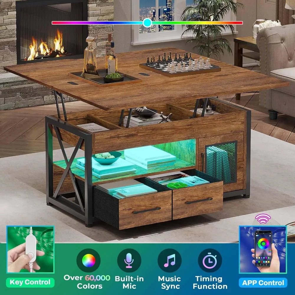 40" Lift Top Coffee Table, 4 in 1 Coffee Tables with Storage Cabinet for Living Room, Small Farmhouse Coffee Table with 2 - Image 5