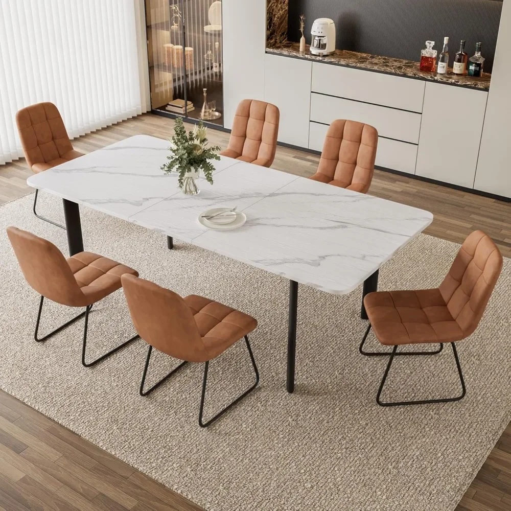 Extendable Dining Table Set for 6-8 People, 63 to 78.7 Inch MDF Kitchen Table with 6 Upholstered Chairs, Space-Saving for Dining - Image 5