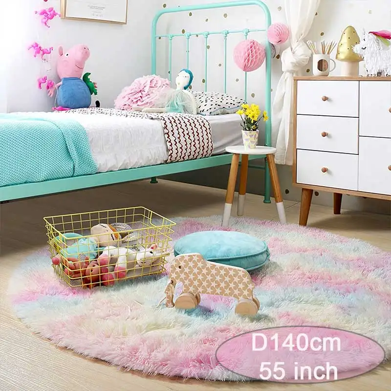 60/80/100/120/140/160 Round Rug Rainbow Fluffy Soft Area Rugs for Kids Girls Room Plush Shag Carpet Cute Circle Bedroom Decor - Image 5