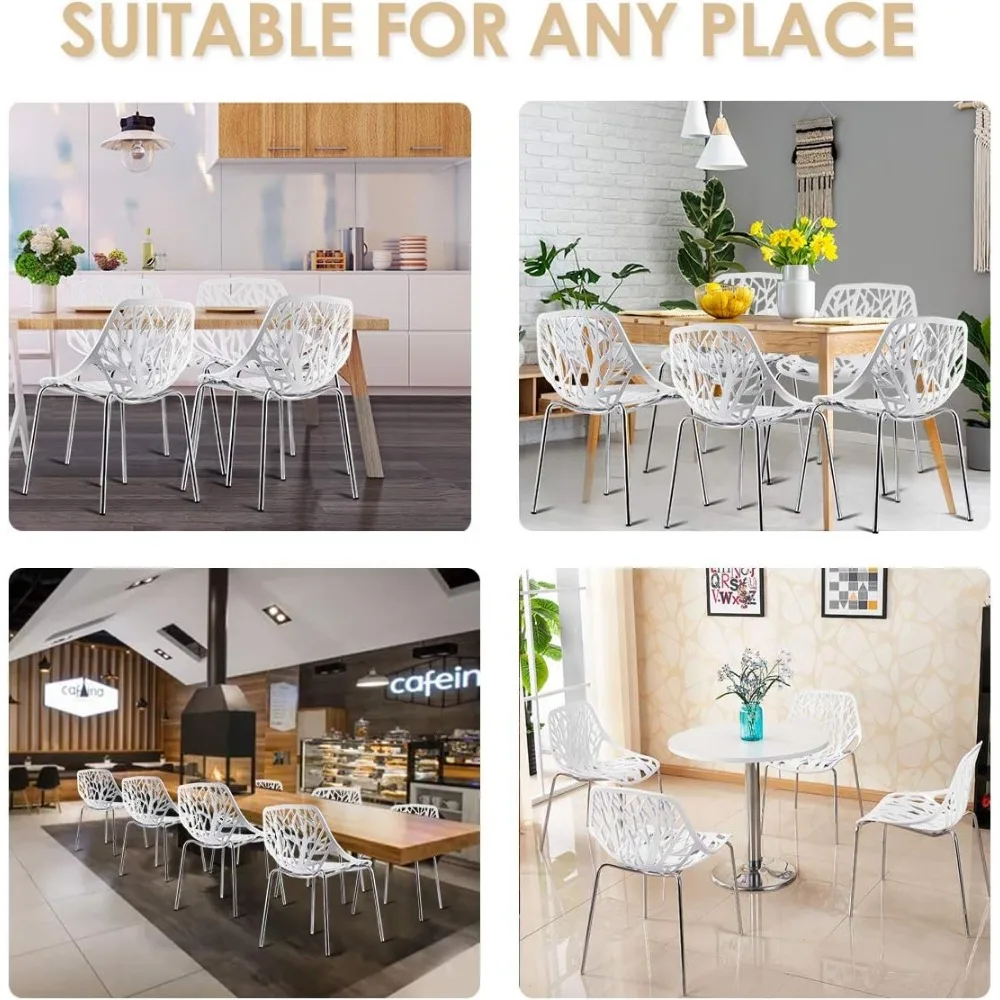 Set of 6 Modern Dining Chairs w/Plastic Feet Pads Stackable Chair Geometric Style Furniture Dining Side Chairs (6 Packs, White) - Image 6