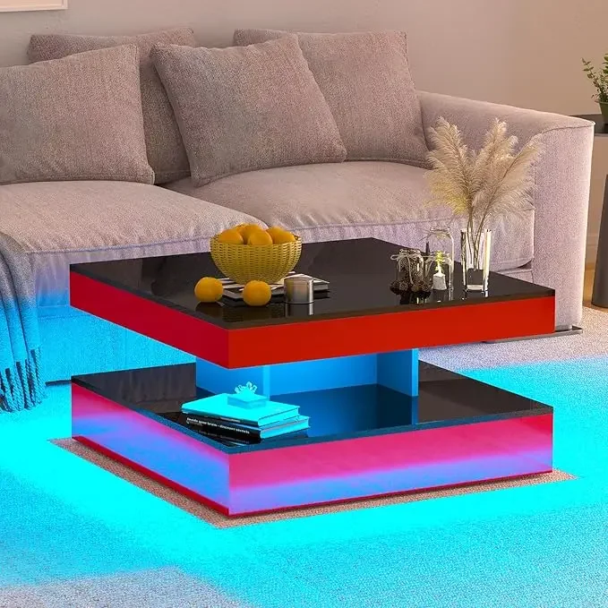 LED Coffee Table with 2 Storage Drawers for Living Room Square Center Middle Table Modern Cocktail Table with Light - Image 10