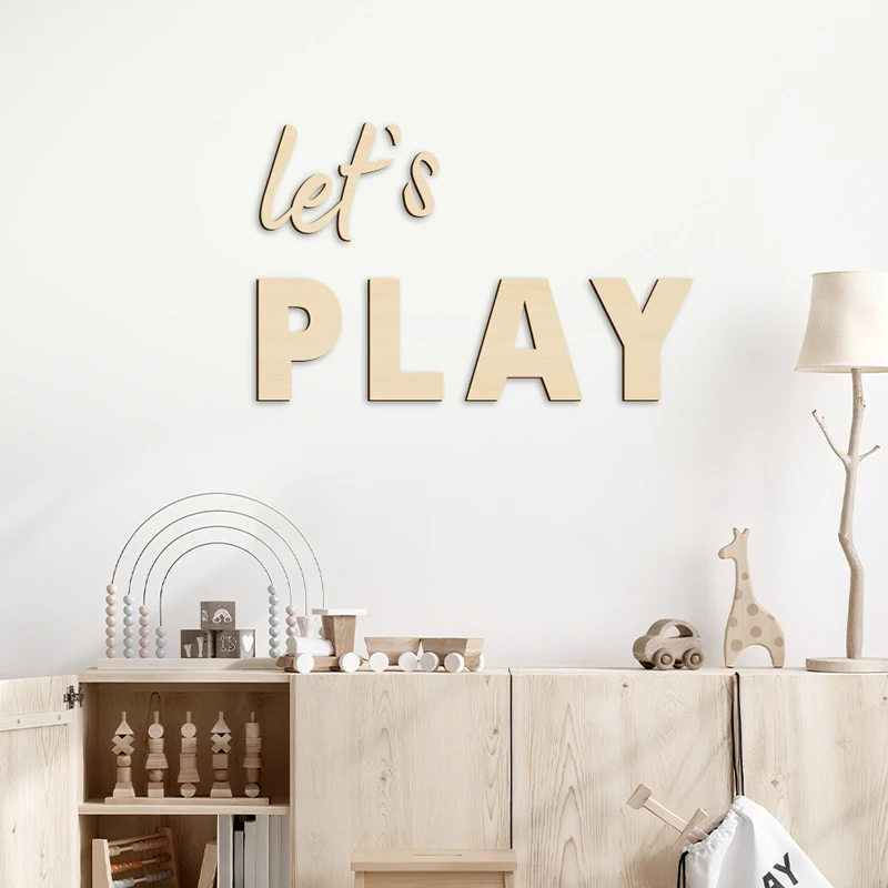Wall Sign for Kid's Play Wooden Let's Play Wall Stickers Suitable for Children's Playrooms Nursery Room Bedroom Wall Decorations - Image 5
