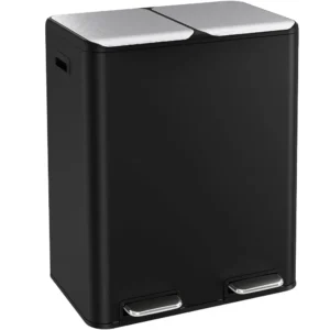 16 Gal (2 x 30 L) Dual Trash Can, Stainless Steel Kitchen Garbage Bin, Recycle Dustbin with Odor Control Box, Soft-Close Lid
