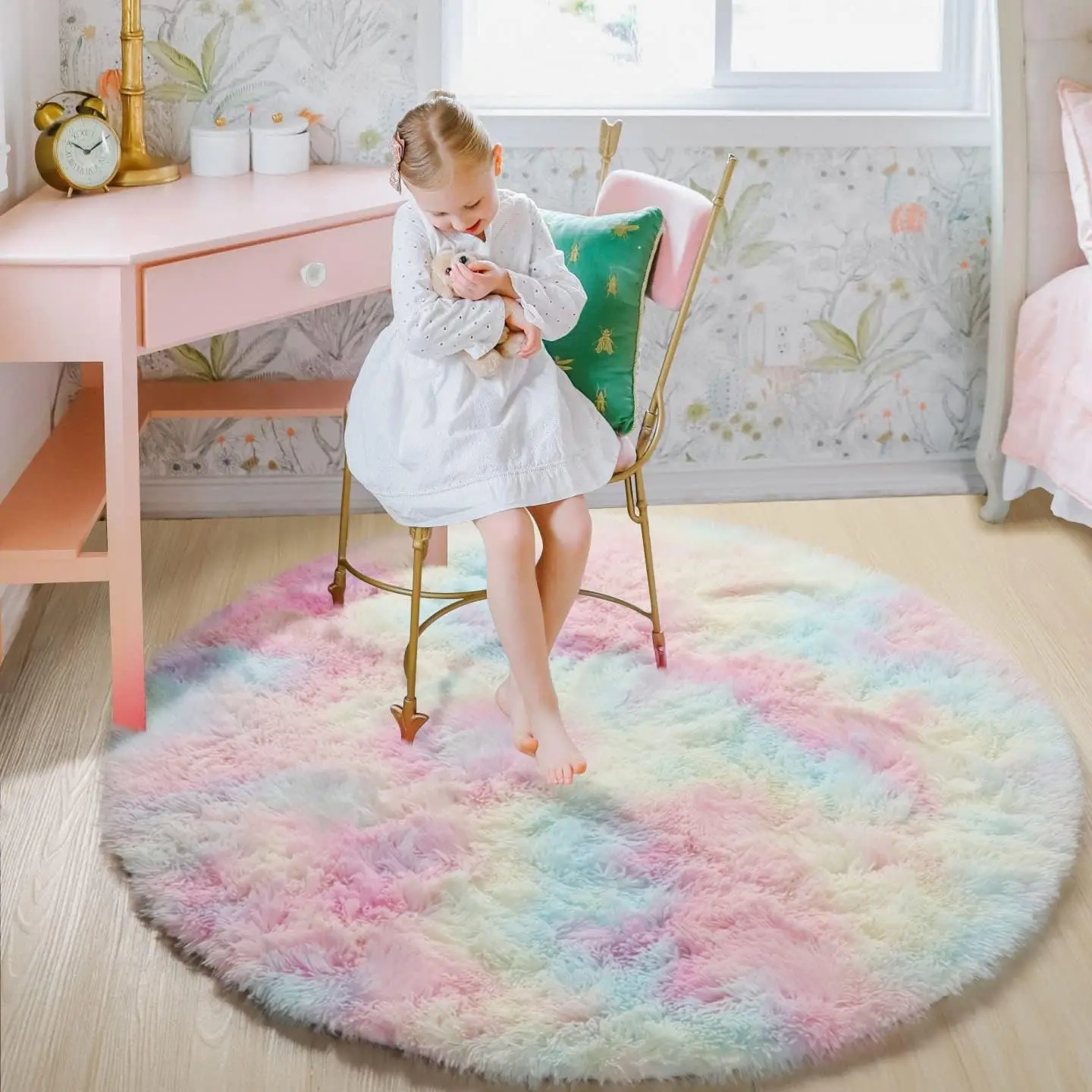 60/80/100/120/140/160 Round Rug Rainbow Fluffy Soft Area Rugs for Kids Girls Room Plush Shag Carpet Cute Circle Bedroom Decor - Image 7