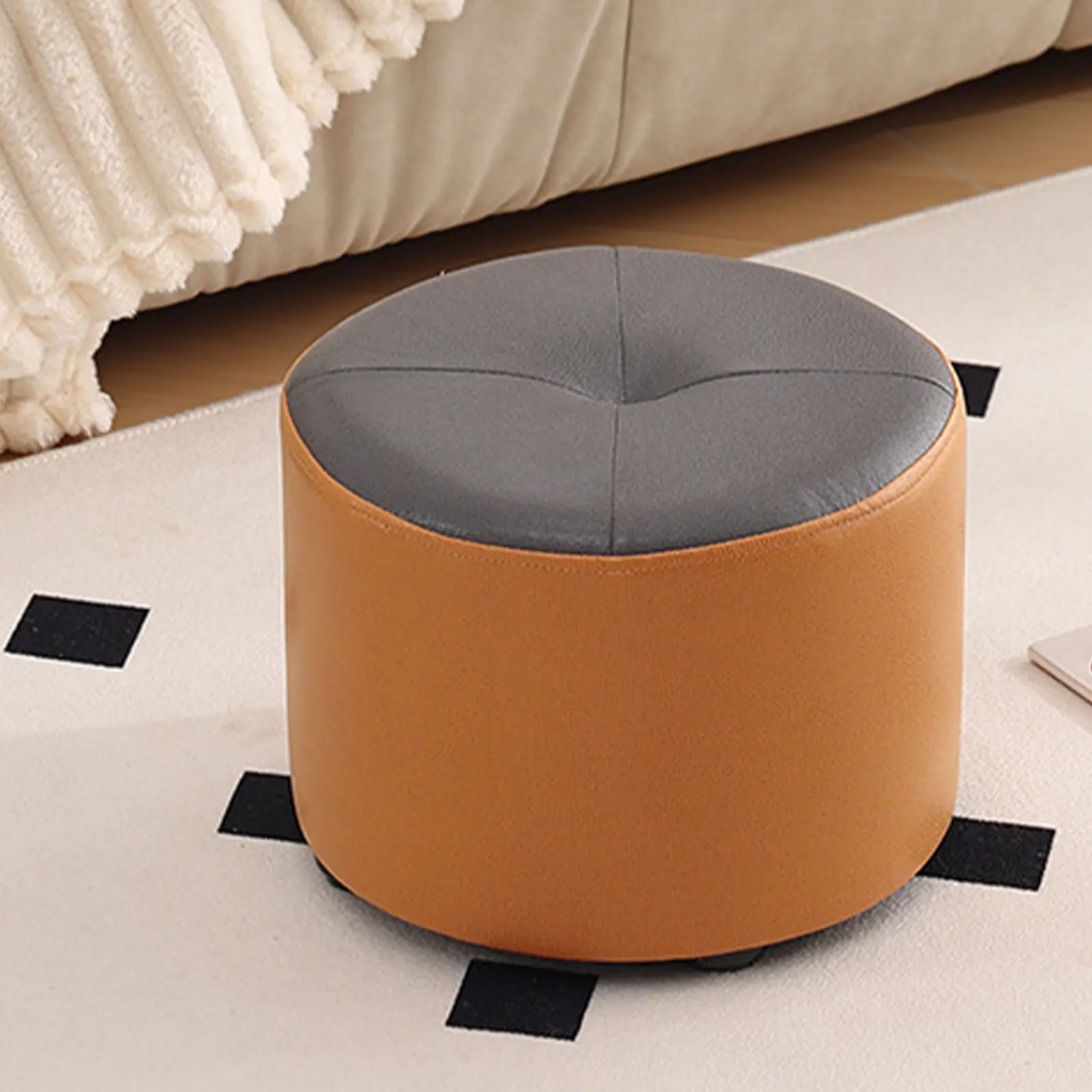 Small Foot Stool Ottoman Footrest Round Decorative Stool for Bedroom Entrance Apartment Kids Chair Living Room Shoe Stool - Image 3