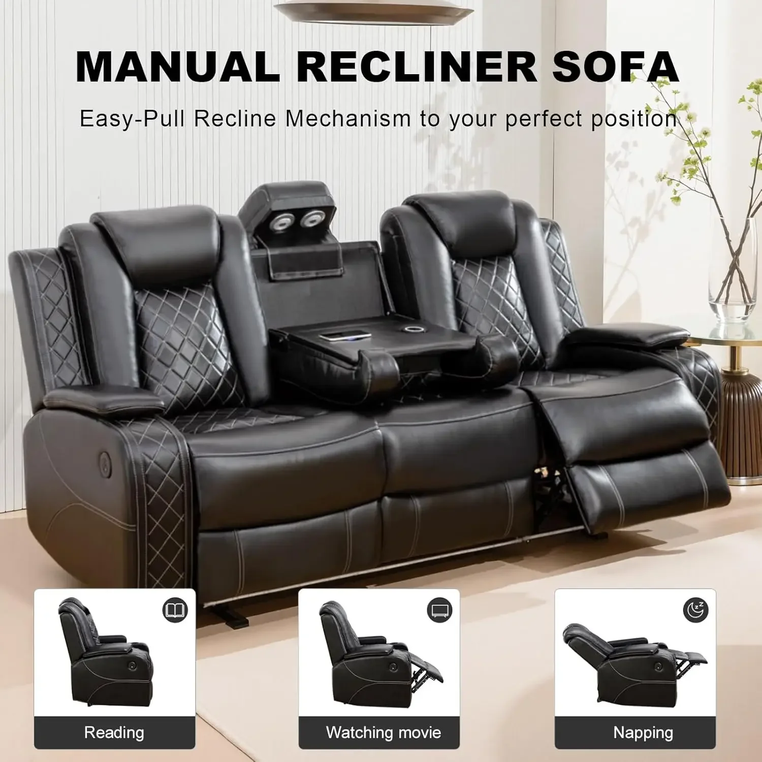 Hot salesPower Living Room Furniture Sets,Electric Recliner Chair with LED Light,Sectional Sofa Loveseat with Wireless Charging - Image 6