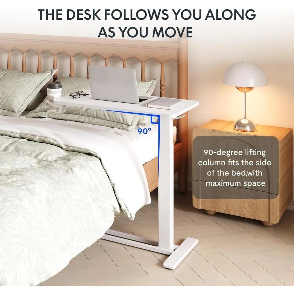 Adjustable Overbed Bedside Table with Wheels Pneumatic Mobile Standing Laptop Desk Rolling Computer Cart Movable - Image 4