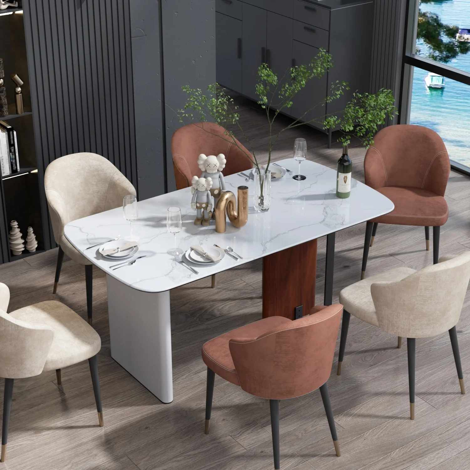 160CM Large Kitchen Table for 4-6 People Rectangular Dinner Table Dining Room Furniture Stone Glass-top Banquet Hall No Chairs - Image 3