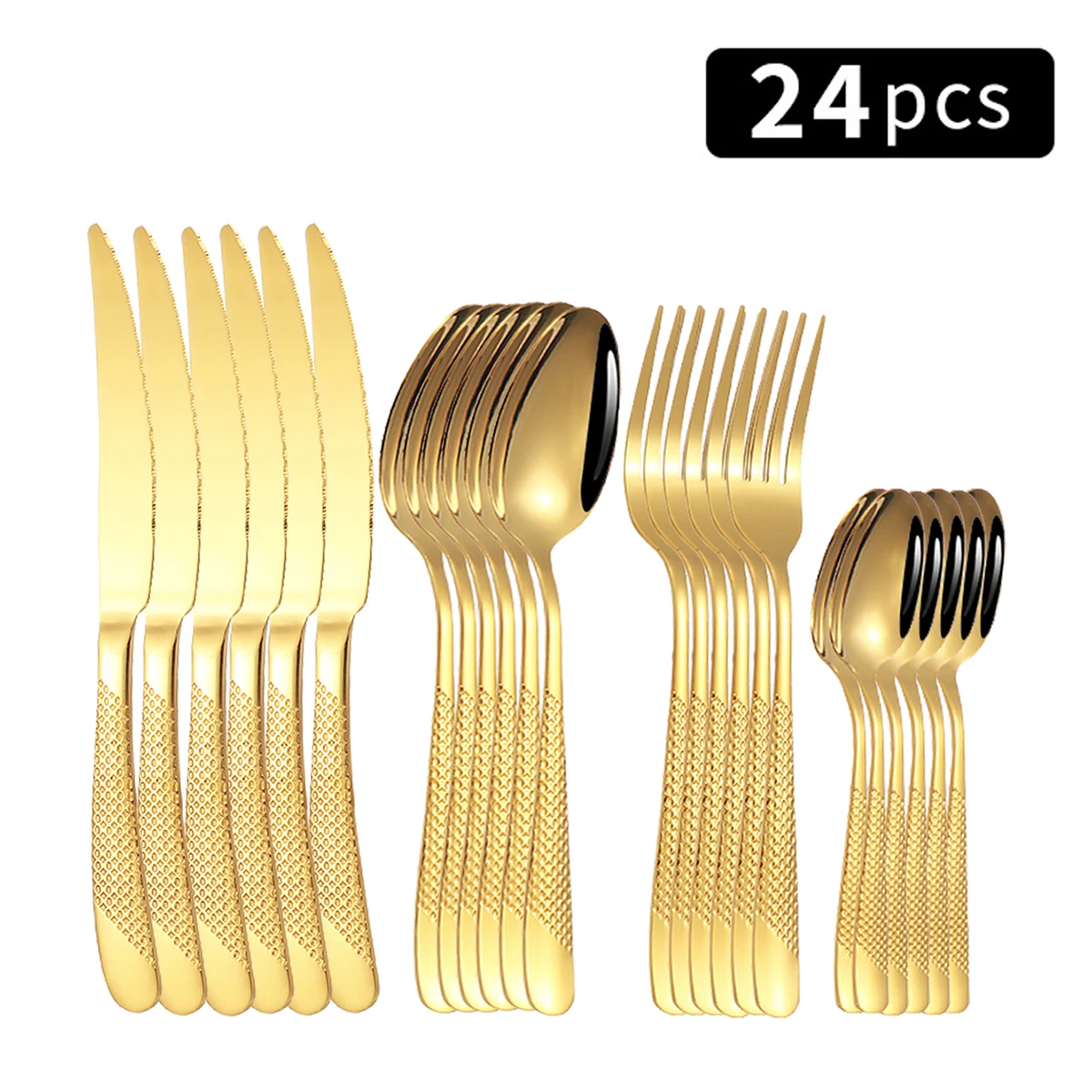 24pc Stainless steel tableware star steak knife and fork dessert fork spoon family suits - Image 7