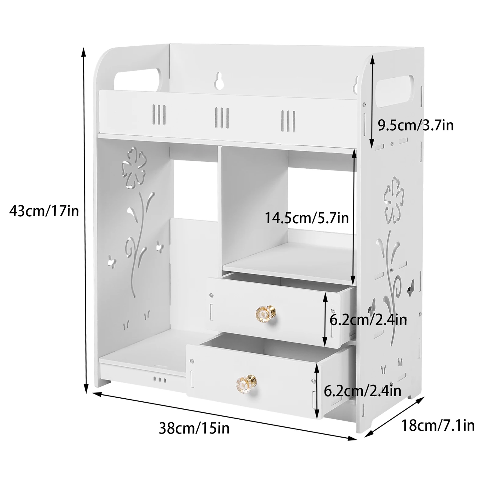 Wall-Mounted Bathroom Cabinet with 2 Drawers, White Bathroom Organizer Shelf for Storage, for Bathroom, Bedroom, 38*18*43cm - Image 2