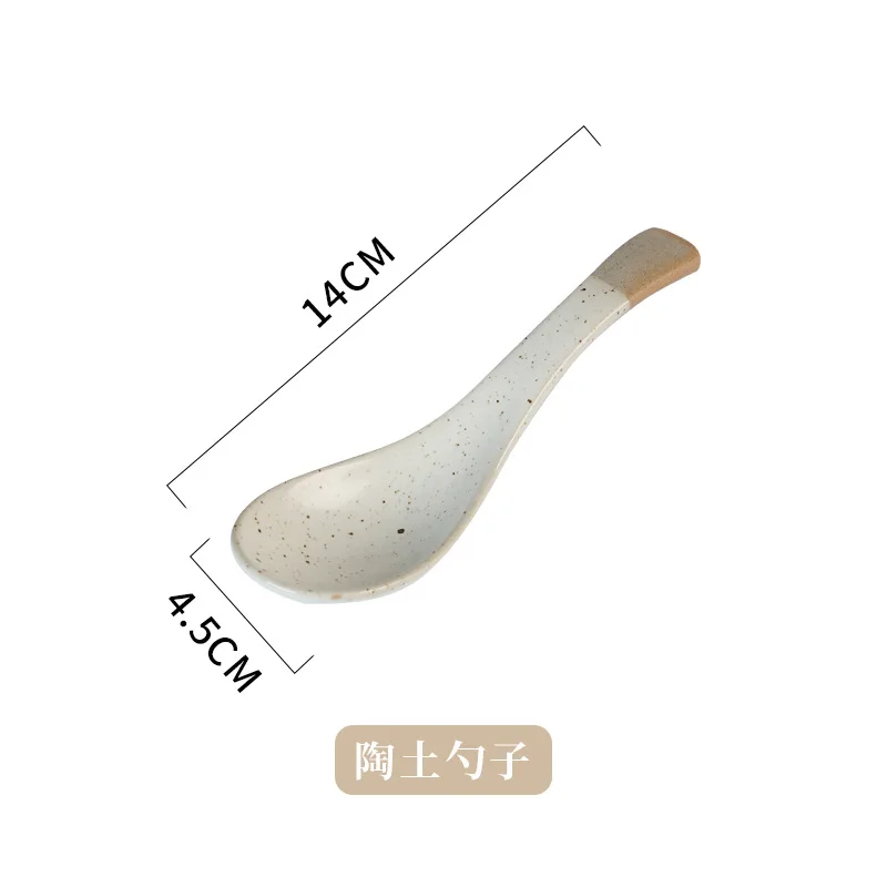 Bright Sesame Japanese-style Spoon Creamic Long Handle Soup Spoon retro Coarse Pottery Spoons Kitchen Restaurant Table Service - Image 8