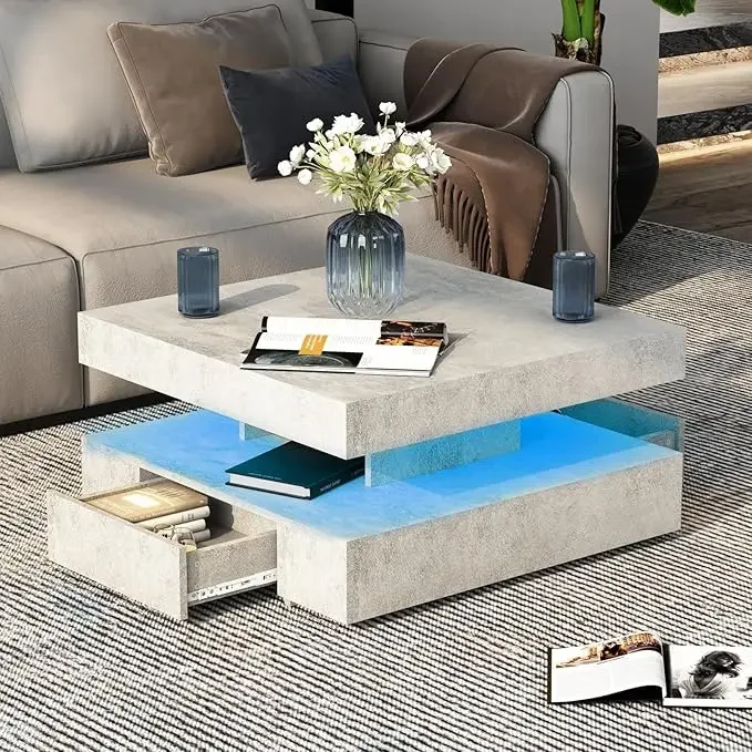 LED Coffee Table with 2 Storage Drawers for Living Room Square Center Middle Table Modern Cocktail Table with Light - Image 7