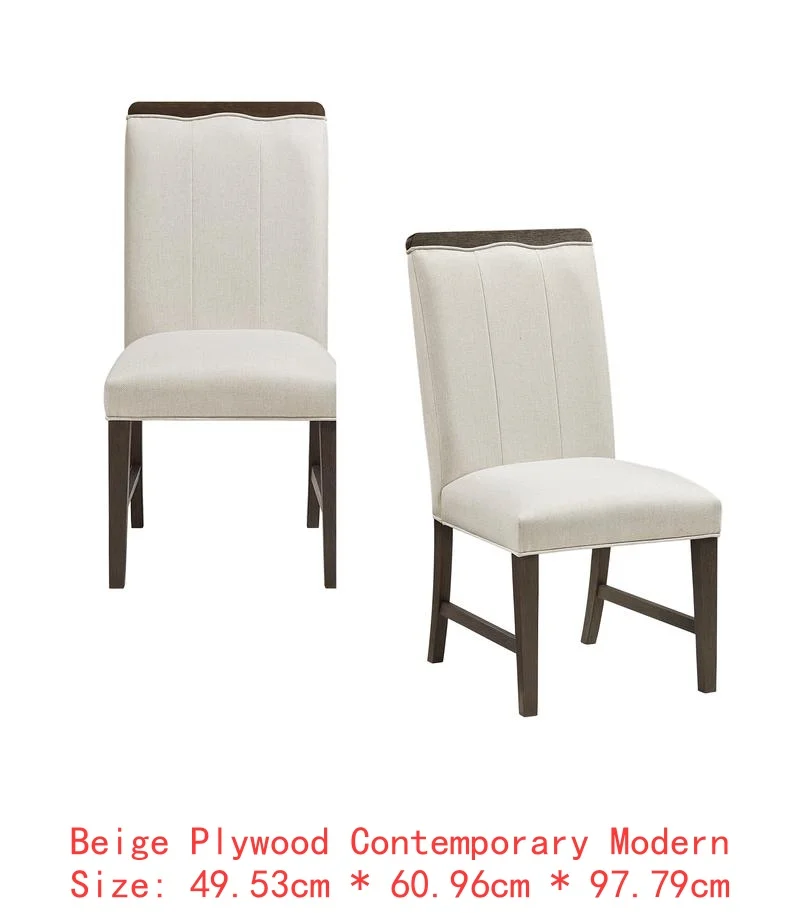 Modern Brown Finish 7-Piece Dining Set with Round Table and 6 Beige Upholstered Side Chairs - Durable Metallic Base, Elegant - Image 7