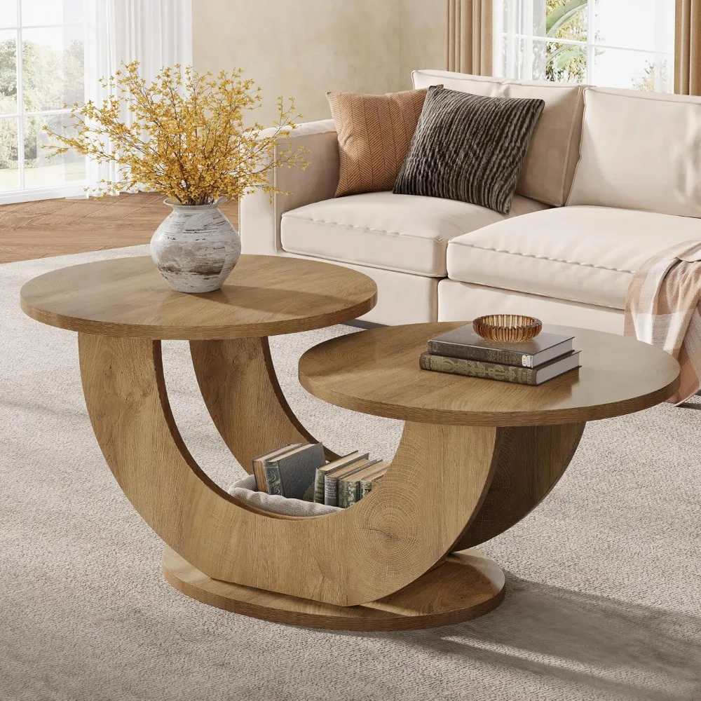 46-inch Modern U-Shape Frame Round Coffee Table for Living Room with Funky Design - Image 5