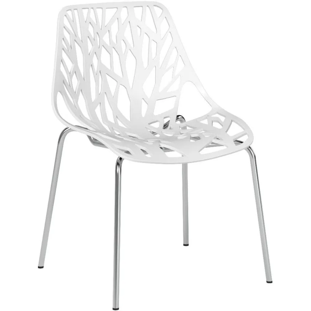 Set of 6 Modern Dining Chairs w/Plastic Feet Pads Stackable Chair Geometric Style Furniture Dining Side Chairs (6 Packs, White) - Image 5
