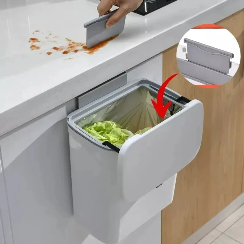 7/10L Wall Mounted Trash Can Household Galley Waste Bin Hanging Bathroom Trash Can With Lid Food Garbage Bin Kitchen Accessories - Image 3