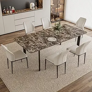 Extendable Dining Table Set for 6-8 People, 63 to 78.7 Inch MDF Kitchen Table with 6 Upholstered Chairs, Space-Saving for Dining - Image 8
