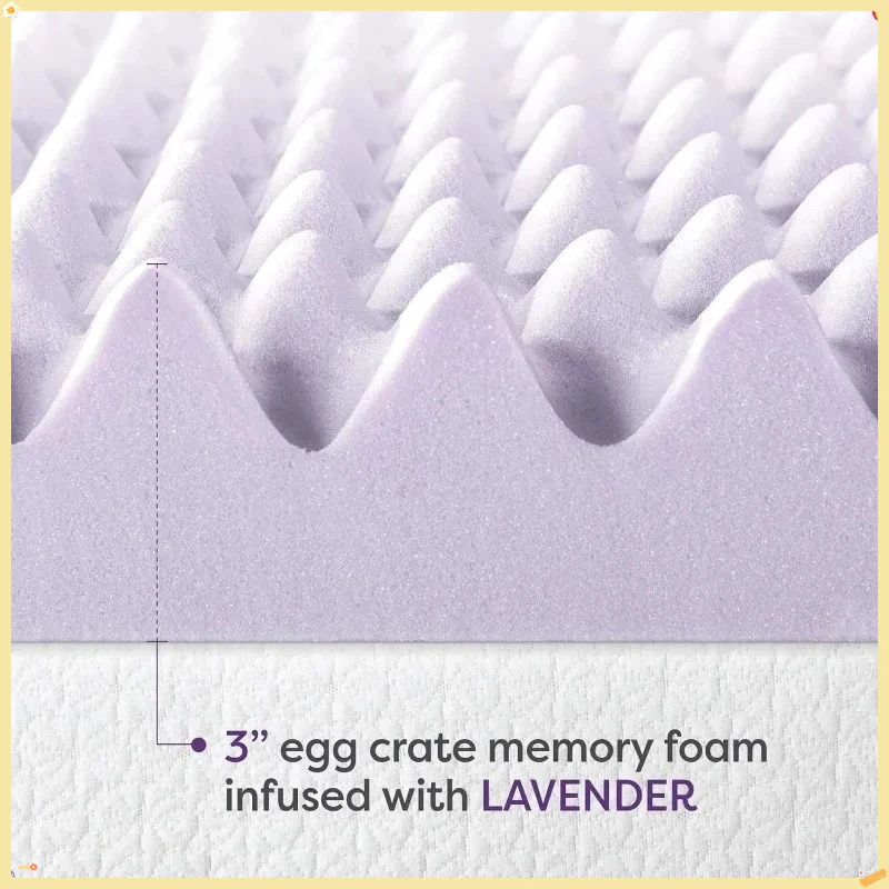 3 Inch Egg Crate Memory Foam Mattress Topper with Soothing Lavender Infusion, Dorm Essentials, Queen - Image 4