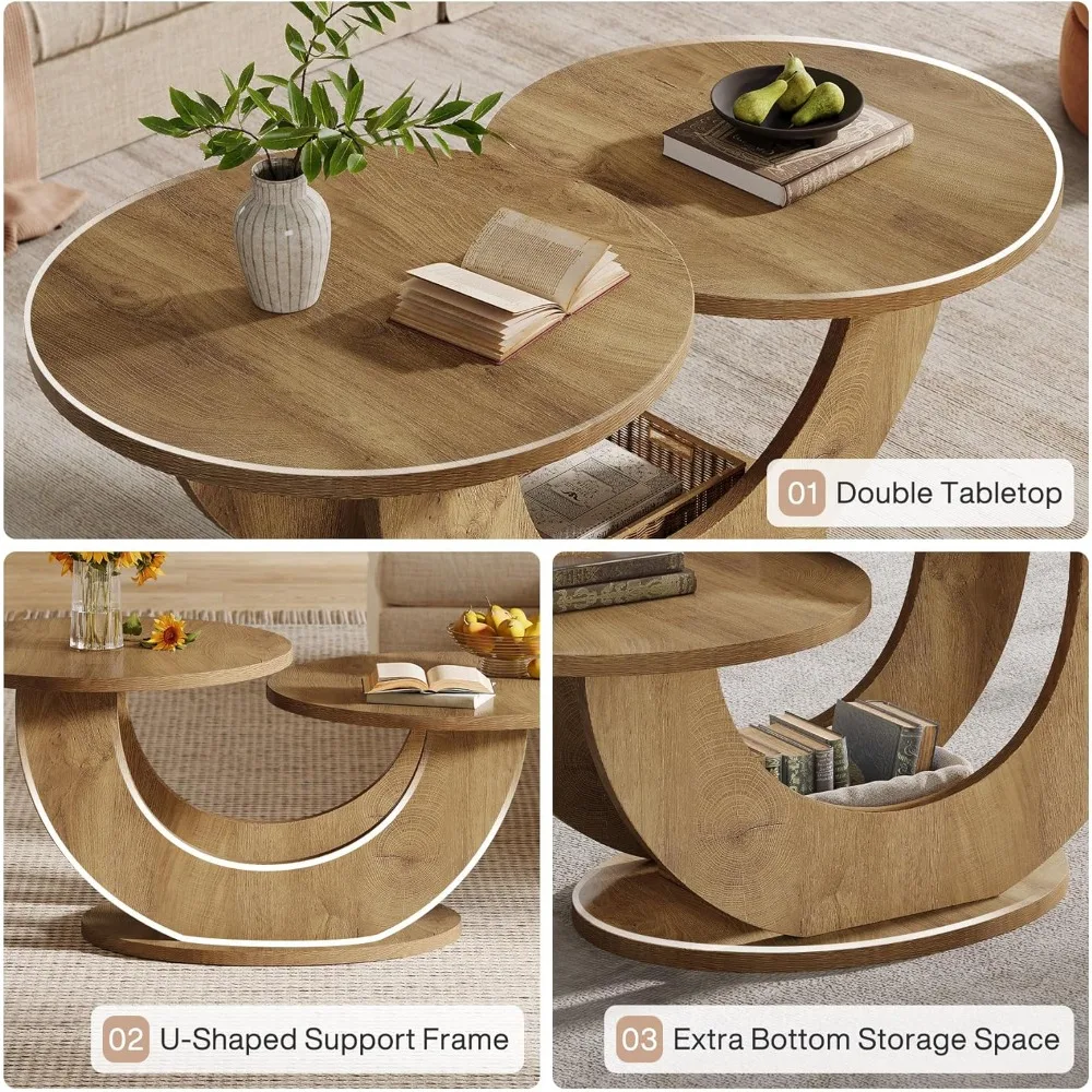 46-inch Modern U-Shape Frame Round Coffee Table for Living Room with Funky Design - Image 6