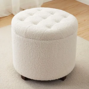 Decor Round Ottoman with Storage, Round Vanity Chair Stool Ottoman Pouf with Storage for Living Room and Bedroom