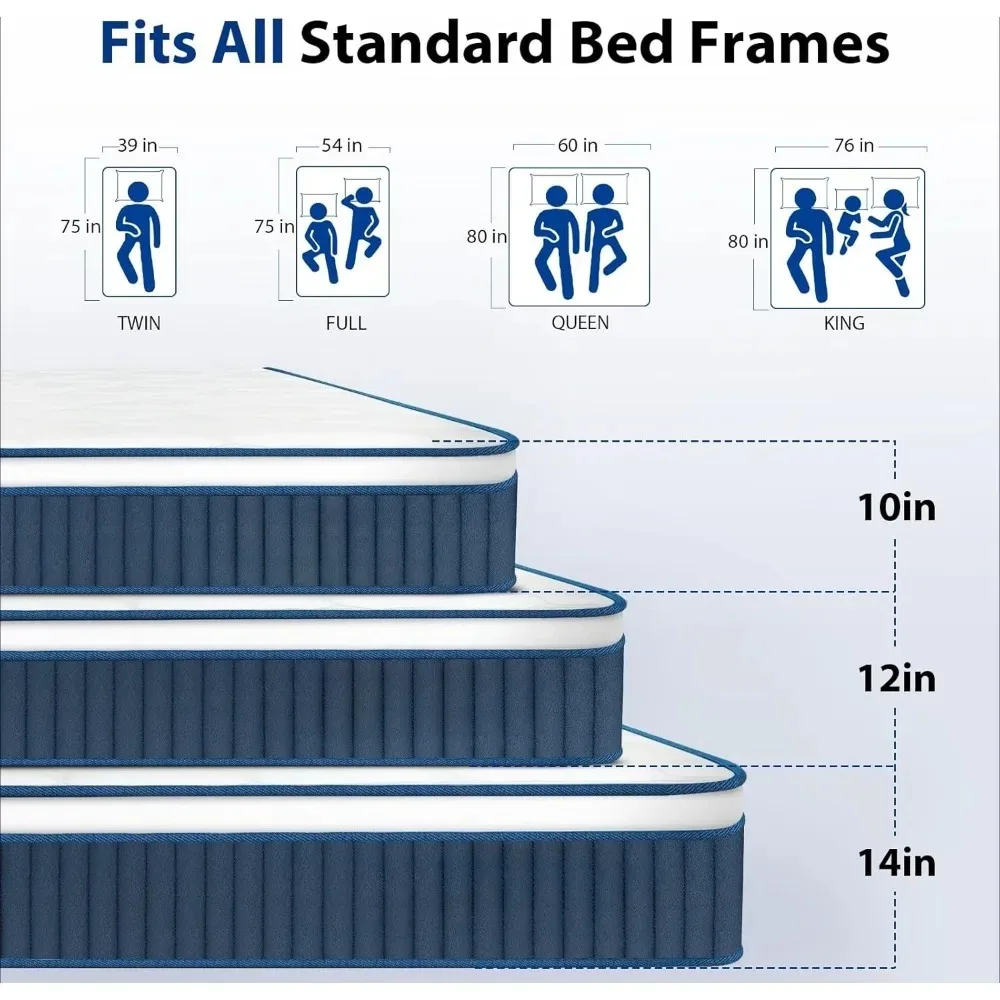 Mattress 14 Inch, Hybrid King Size Mattress in a Box, Gel Memory Foam Mattress with Pocket Springs, Medium Firm Feel - Image 2