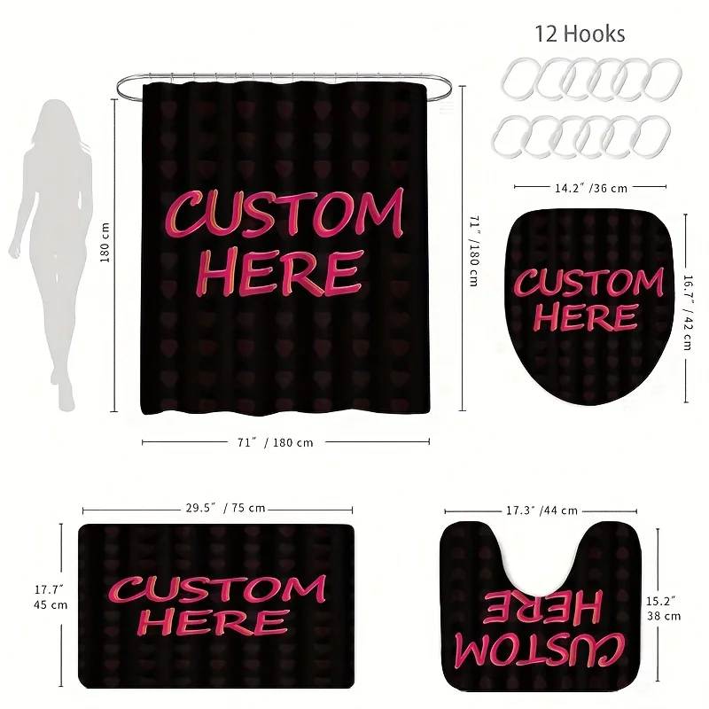 Custom Logo Shower Curtain Set For Bathroom Print Your Pattern Mildew Proof Polyester Waterproof With Hooks for Dropshipping - Image 2