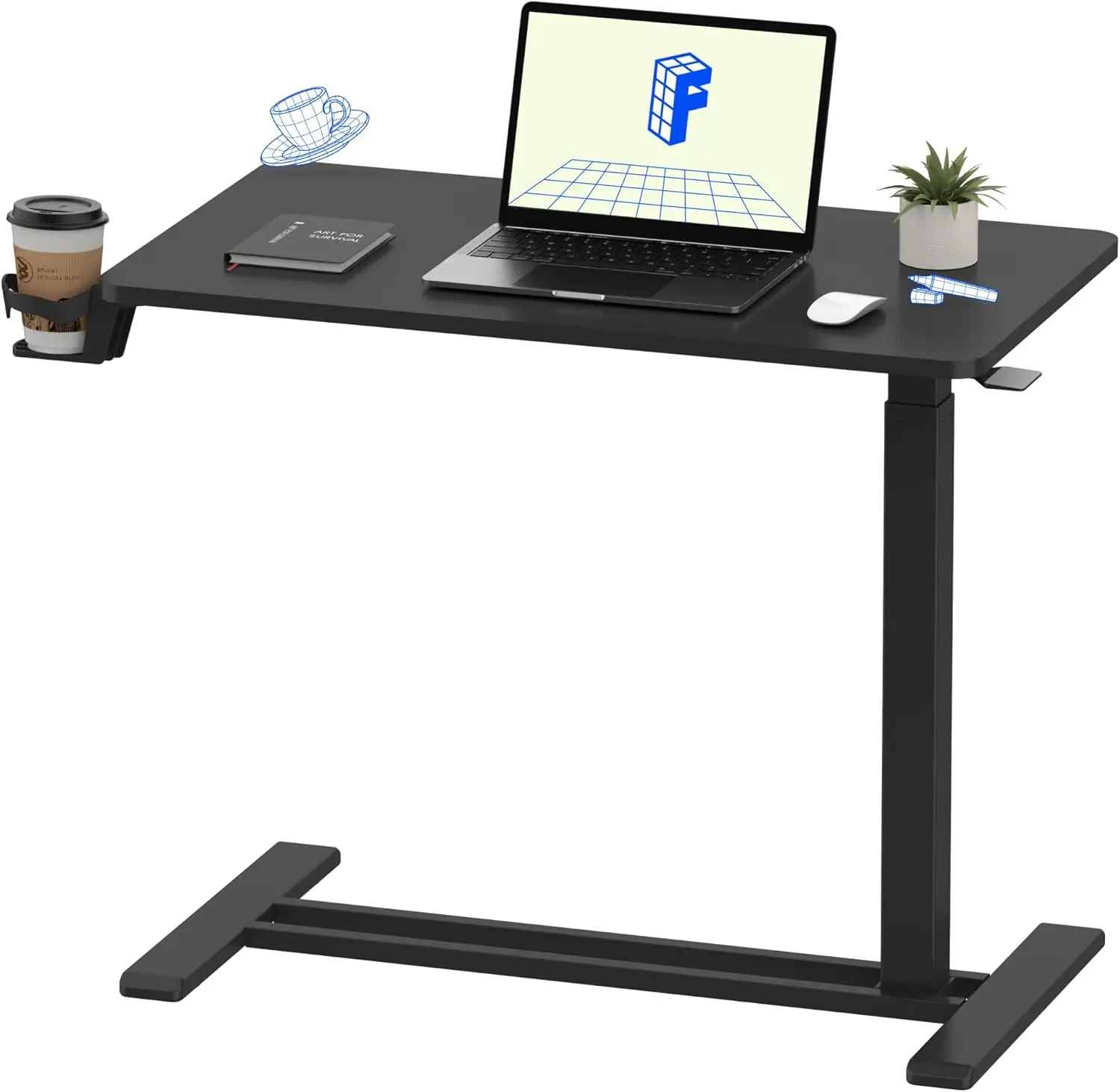 Adjustable Overbed Bedside Table with Wheels Pneumatic Mobile Standing Laptop Desk Rolling Computer Cart Movable - Image 7