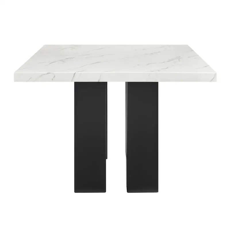 6-Pc Dining Set, White Rectangular Marble Tabletop, Dark Finish Base, Upholstered Chairs & Bench, Soft Wood Furniture for - Image 5