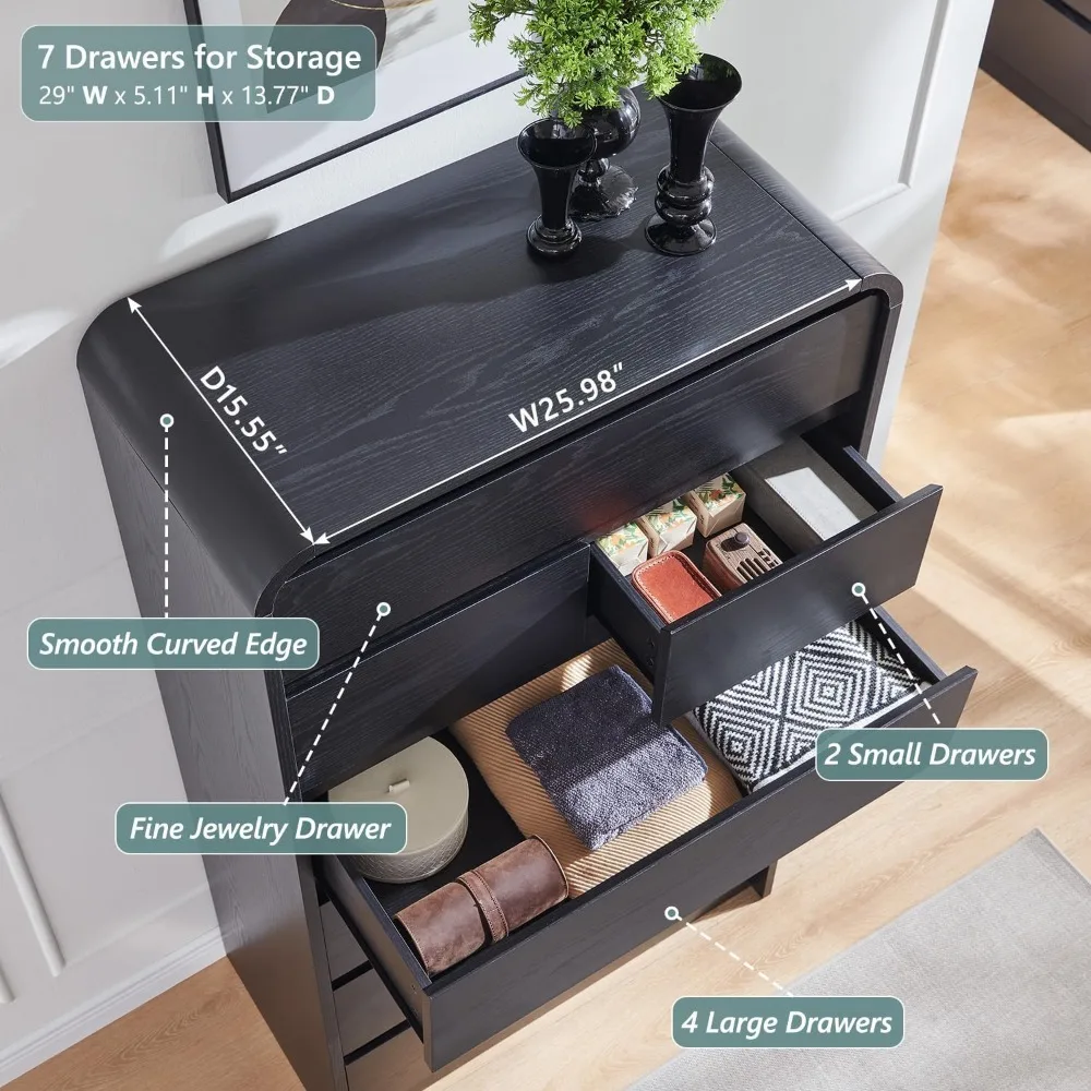 Modern 7 Drawers Dresser for Bedroom, 55" Tall Dressers & Chest of Drawers w/Curved Profile Design, Wood Mid Century Vertical St - Image 4