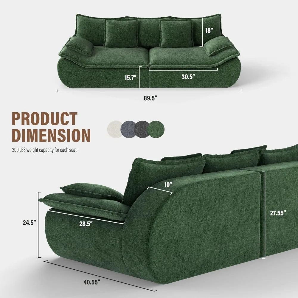 Sofa Couches 2-Seater Modular Sectional Sofa, 89''Comfy Loveseat with Throw, Deep Seat Small Sofa for Small Space - Image 2