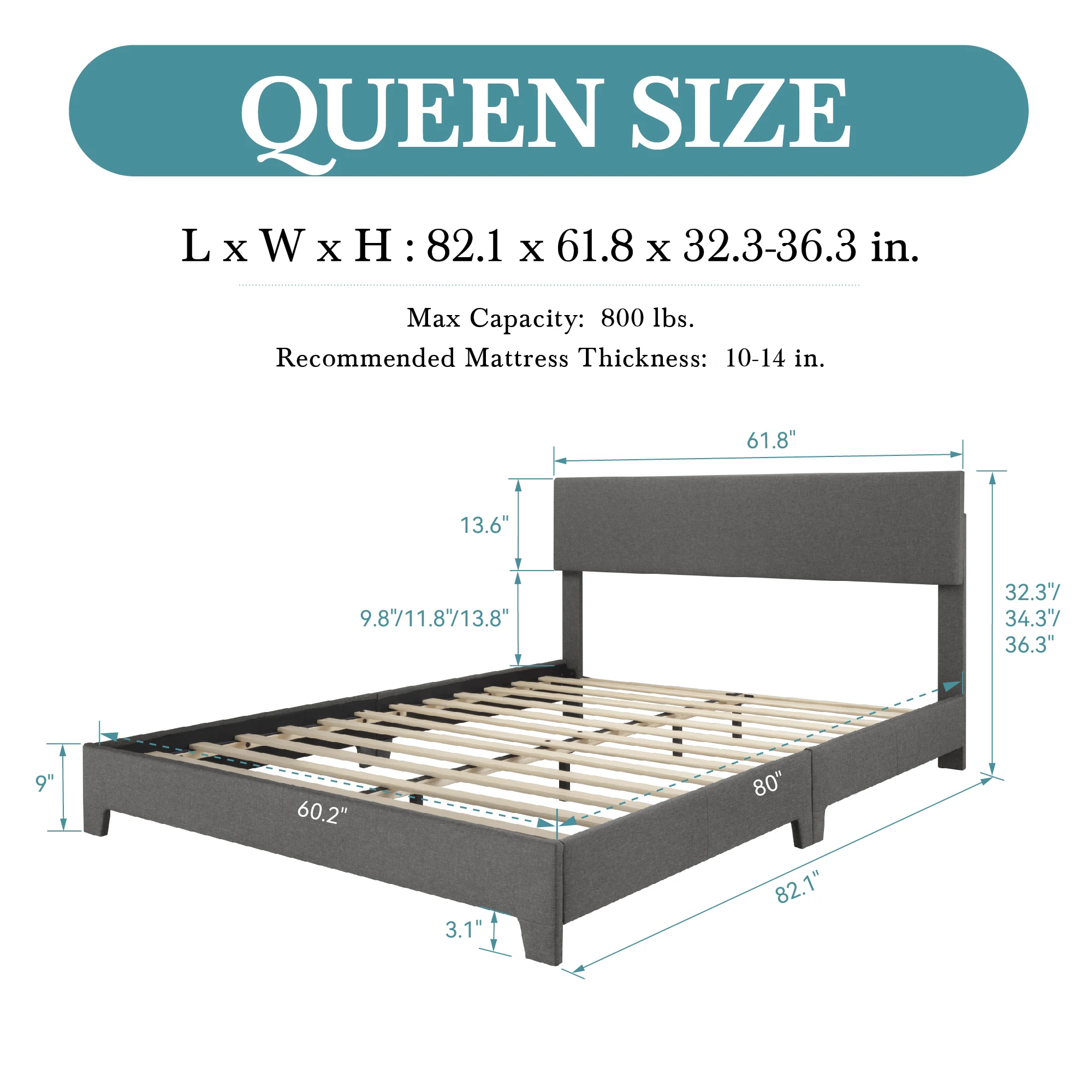 HOOMIC Upholstered Bed Frame with Adjustable Headboard, Soft Linen Fabric, Strong Supporting Structure, Noise-Free Allewie - Image 6