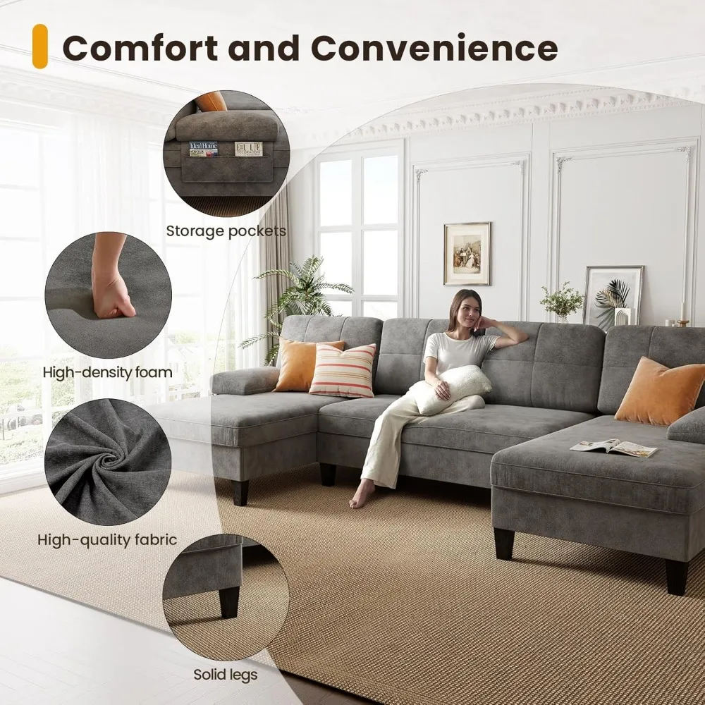 Convertible Sectional Sofa Couch, 112 Inch U Shaped Sofa with Double Chaise and Storage Bag, 4 Seat Sofa Set for Apartment, - Image 3