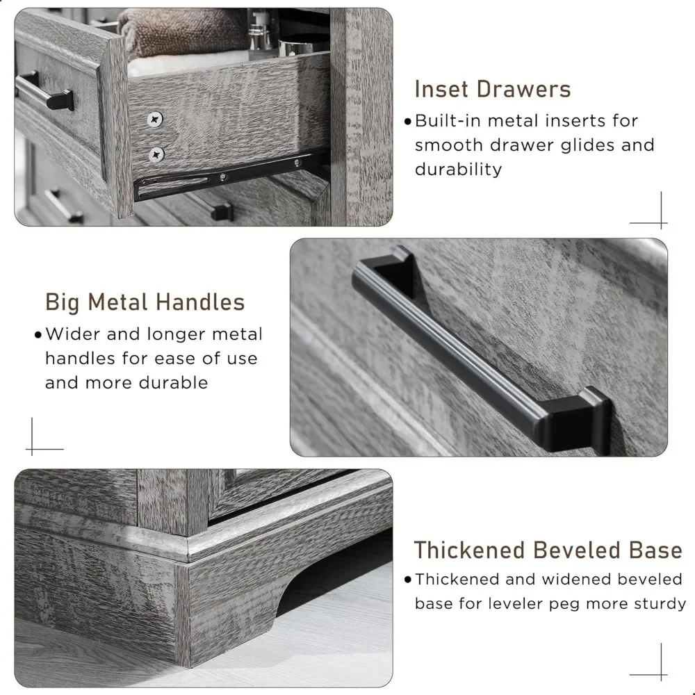 7 Drawer Dresser, Farmhouse Chest of Drawers for Bedroom, 52" Wide Kids Dresser TV Stand with Large Metal Handles - Image 5