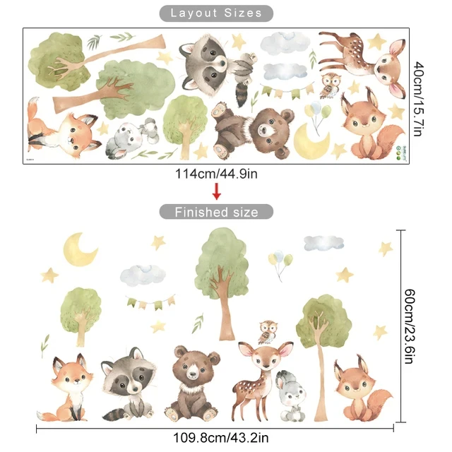 Forest Animals Theme Bear Deer Rabbit Children's Wall Stickers for Kids Room Baby Room Decoration Wallpaper Wall Decals Nursery - Image 11