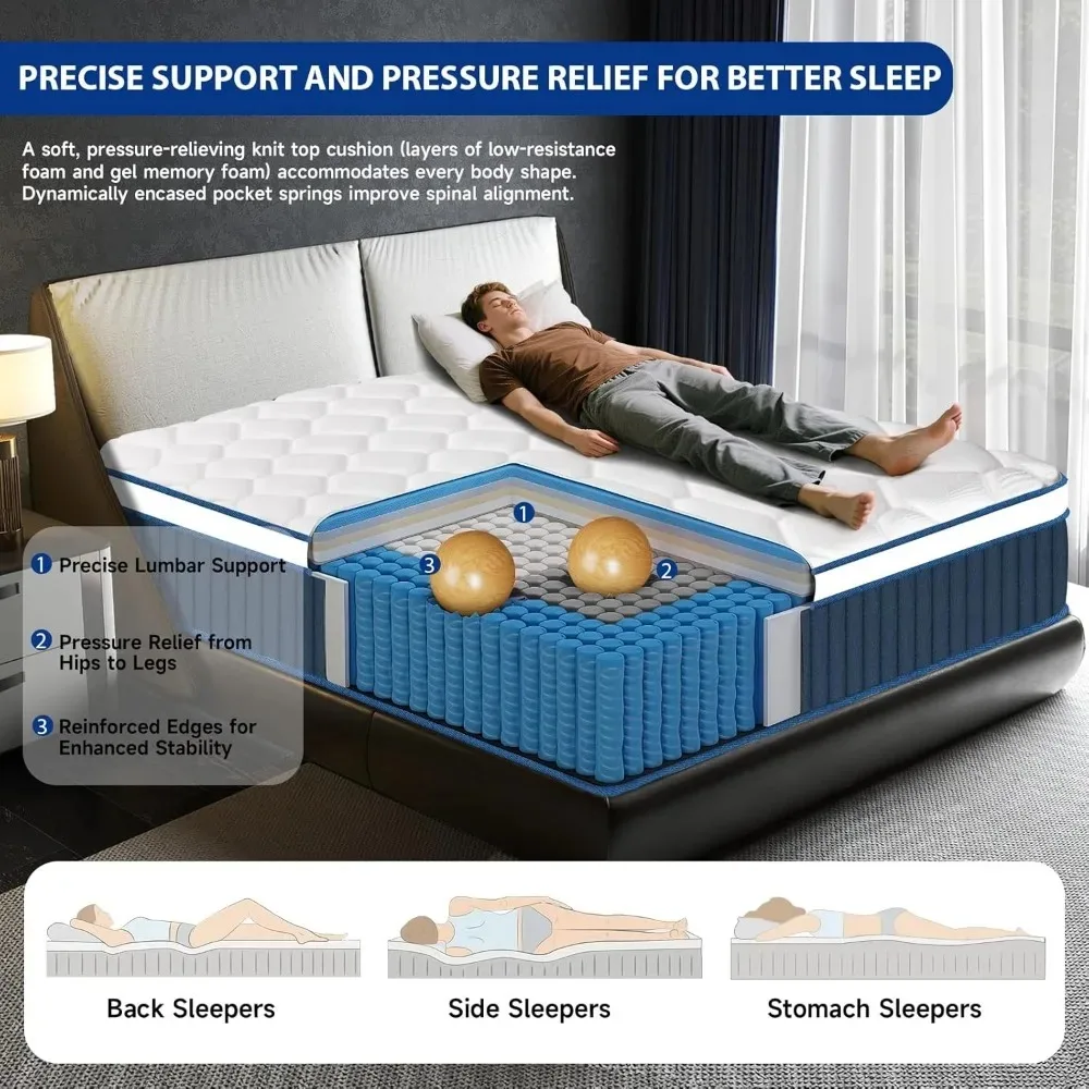 Mattress 14 Inch, Hybrid King Size Mattress in a Box, Gel Memory Foam Mattress with Pocket Springs, Medium Firm Feel - Image 5