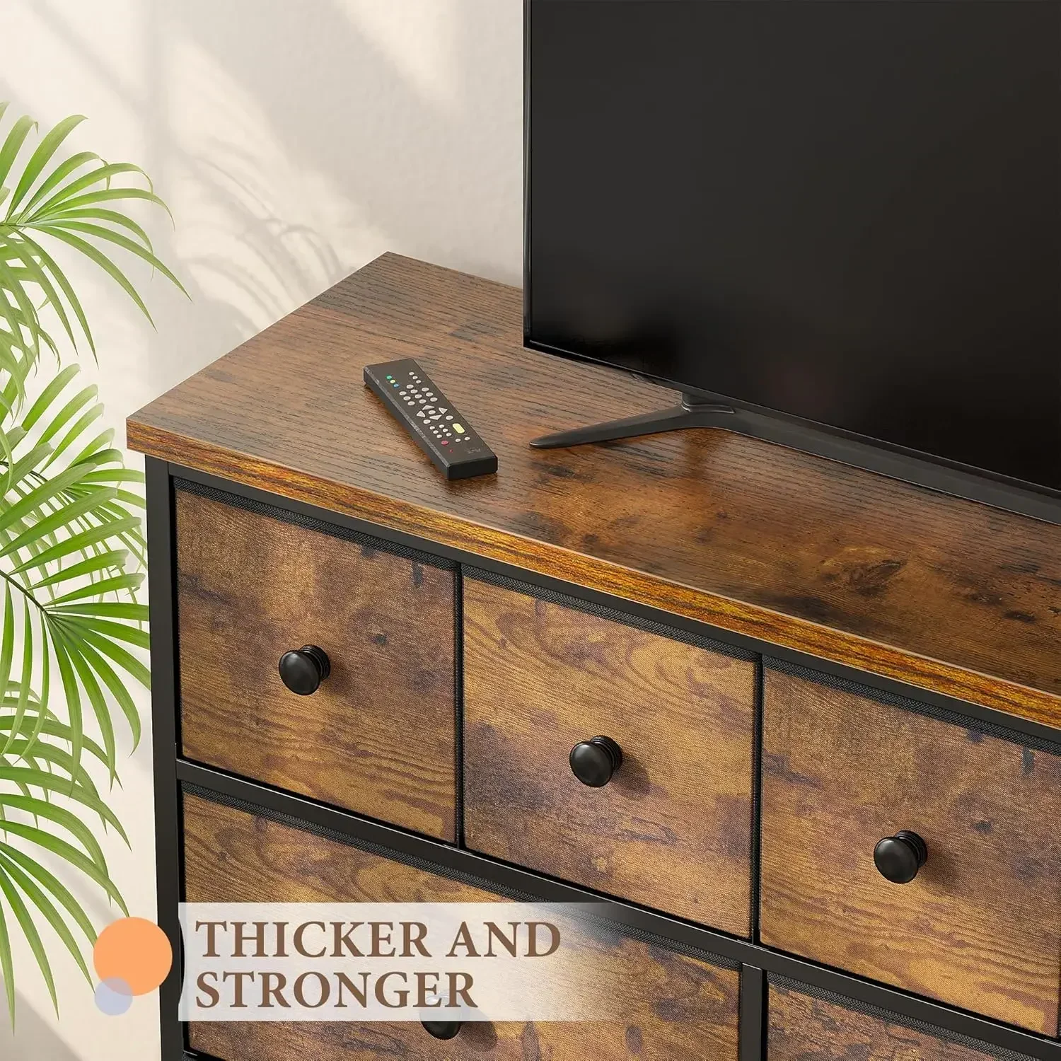 Dresser for Bedroom with 12 Drawers Dressers & Chests of Drawers,Wood Top Metal Frame, Rustic Brown - Image 5