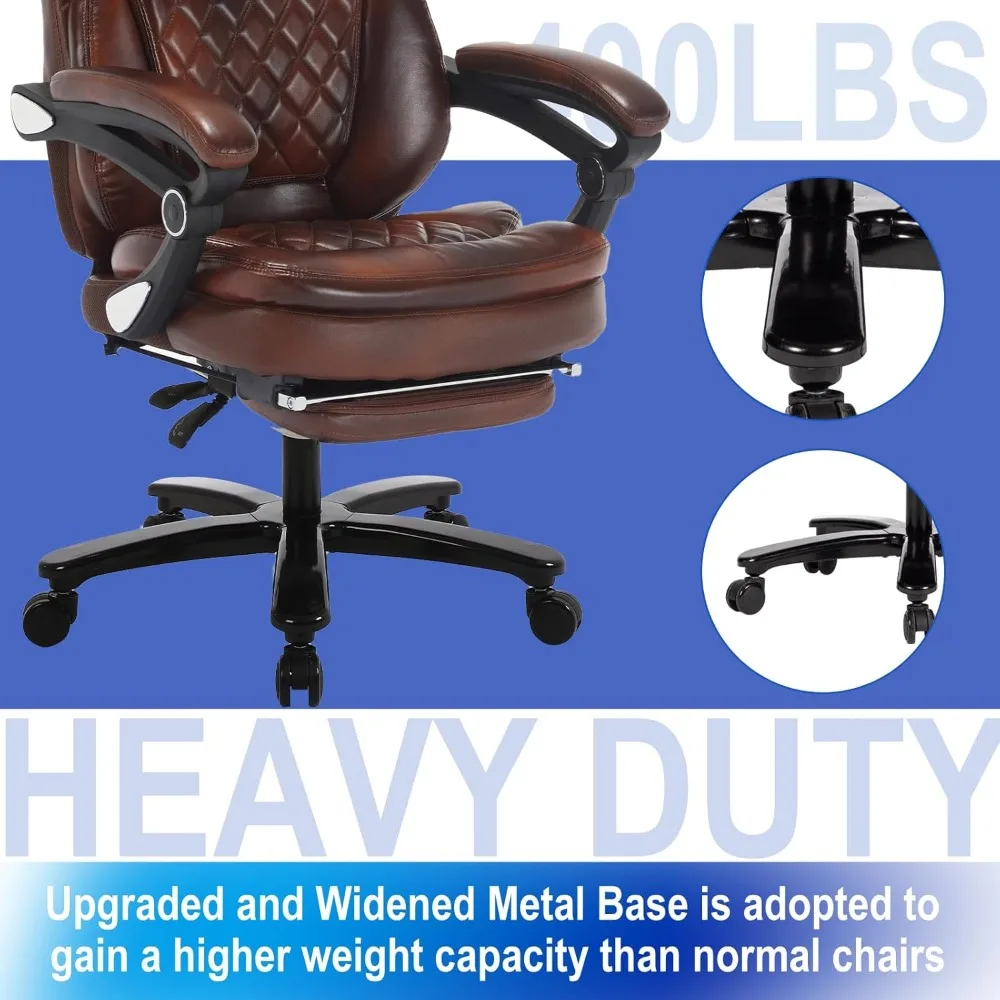 400lb Big Tall Recliner Office Chairs with Footrest PU Leather High Back Reclining Desk Chairs with Wheels, Plus Size Home Offi - Image 5