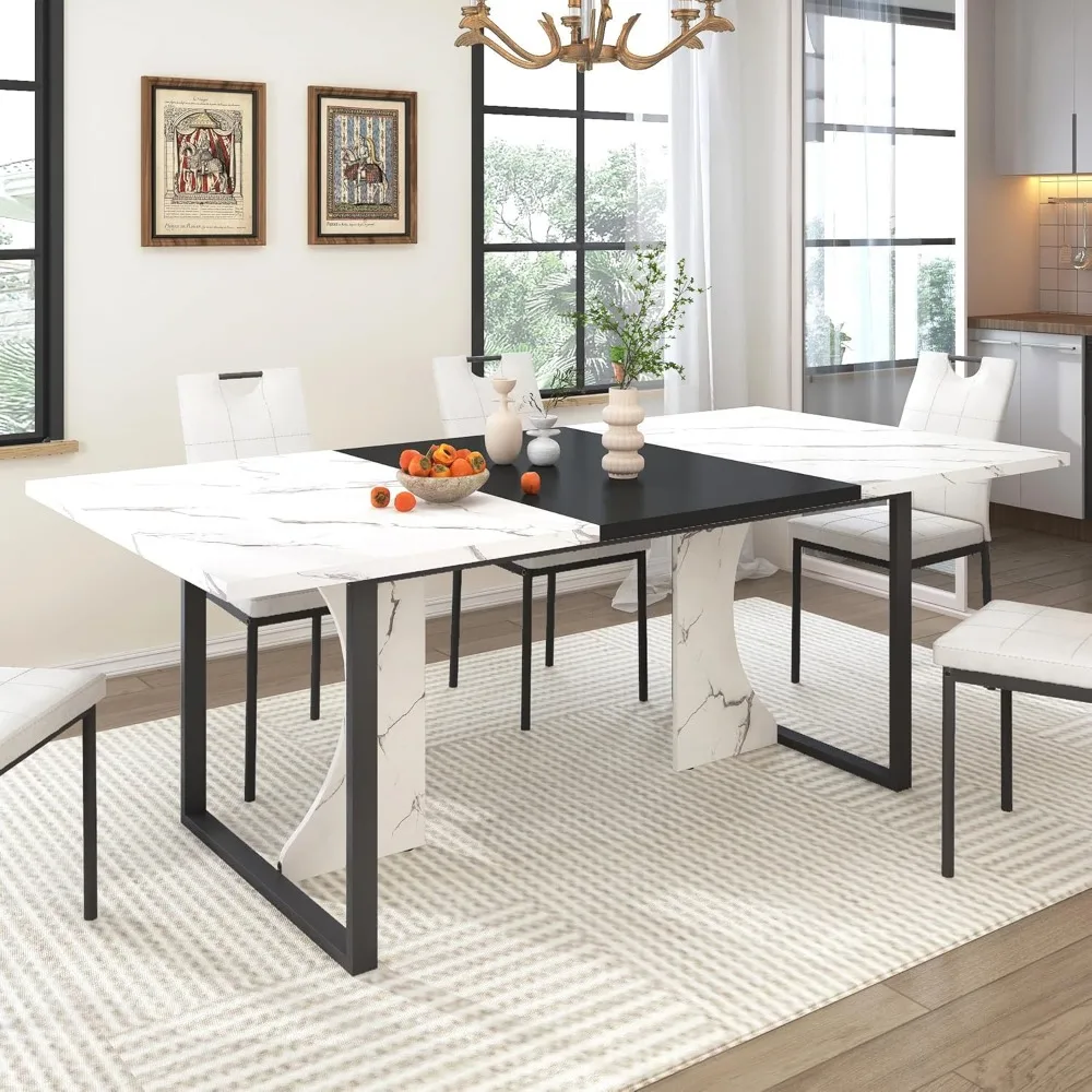 7-Piece Dining Set for 4-6 People: Large 71 Wooden Kitchen Table with 6 Chairs (White and Black) - Image 6