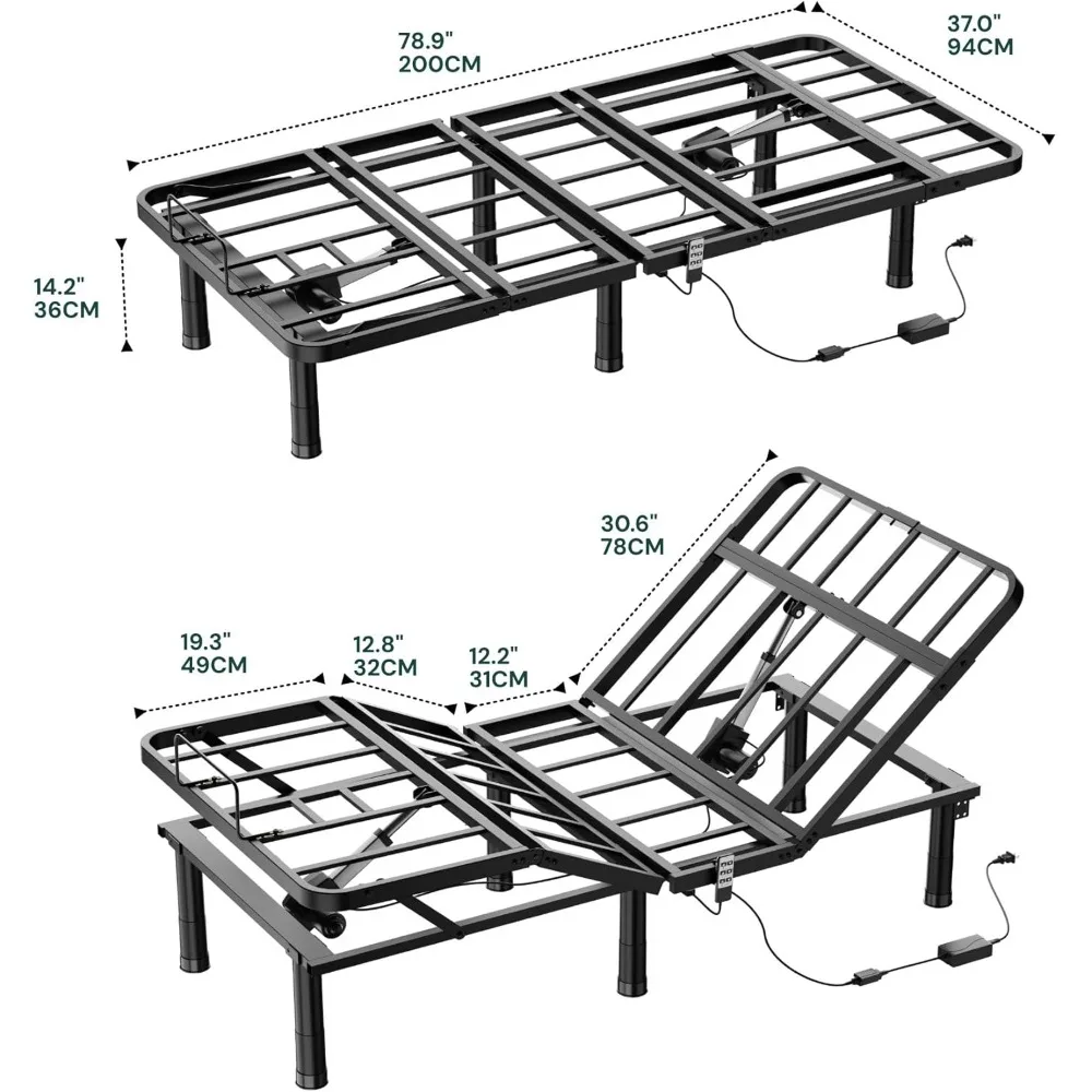 Adjustable Bed Frame, Wired Remote Control, Independent Head and Foot Incline, Electric Bed Frame Base, Adjustable Bed Leg - Image 3