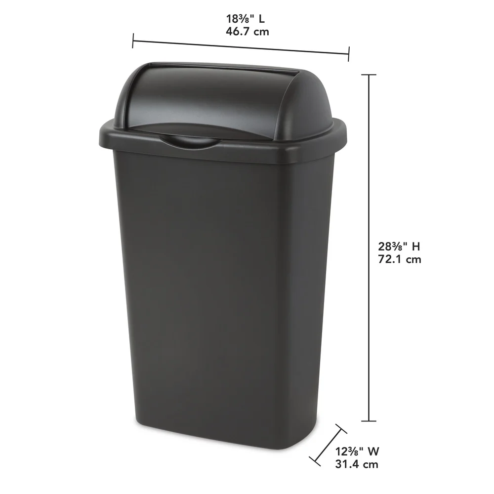 13 Gal Roll Top Wastebasket Plastic Easy Clean Kitchen Trash Can Indoor Use Durable Large Capacity Garbage Bin - Image 3